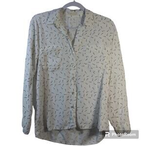 Just Living Novelty Key Print Long Sleeve Button Front Bouse Top Size S